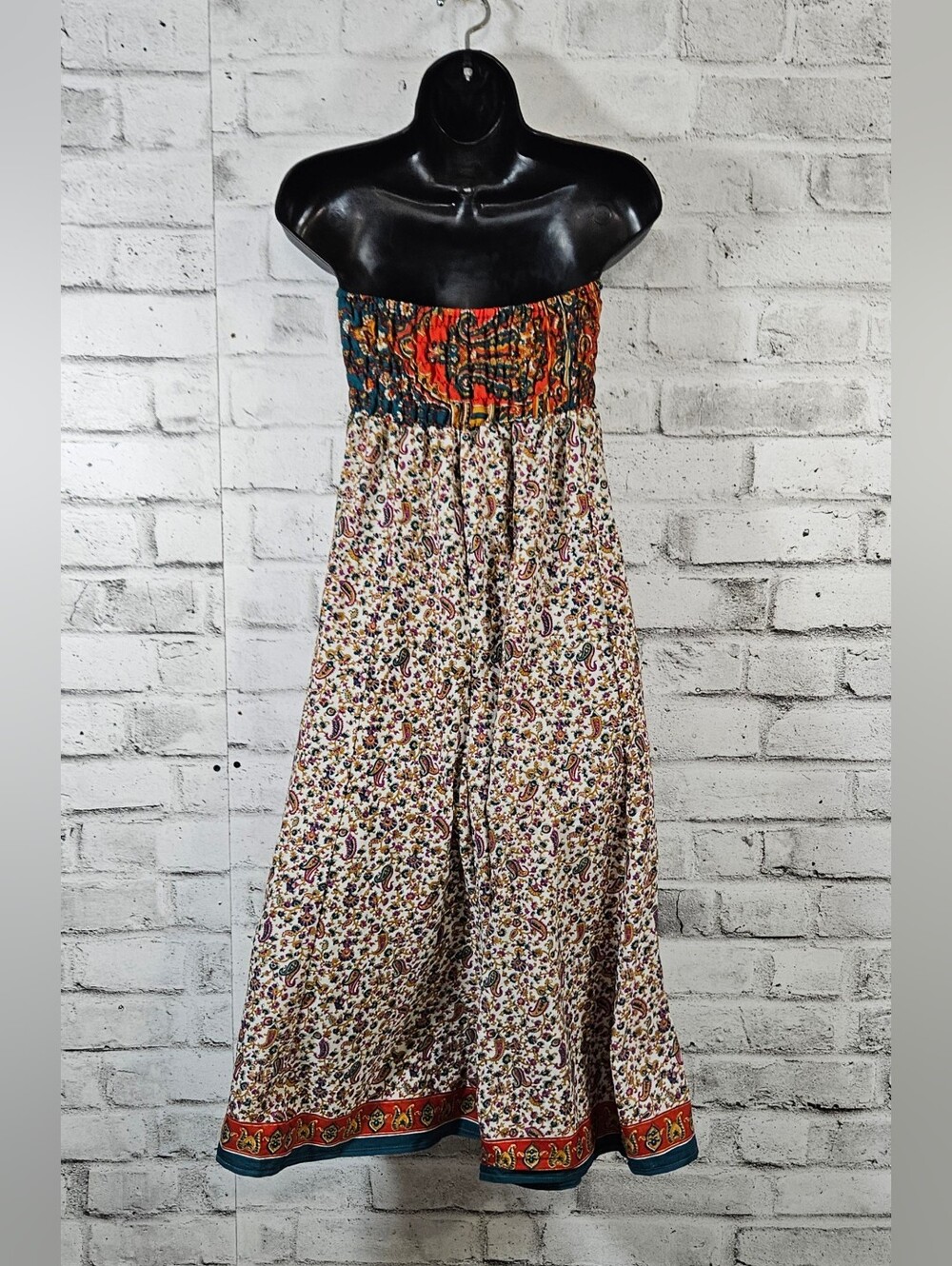 Alchemy Fashions Recycled Sari Strapless Boho Midi Dress  XLG - Picture 8 of 15